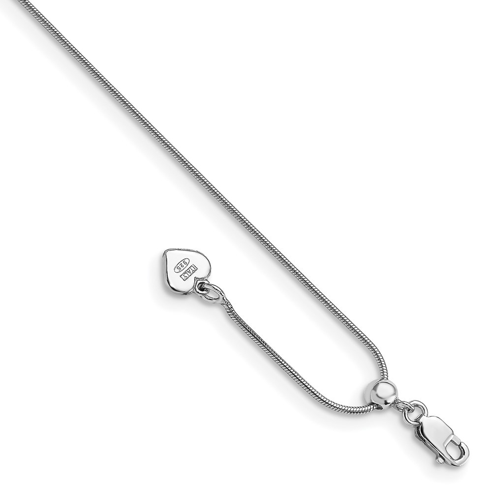 Sterling Silver Rhodium Plated Adjustable Snake Chain Anklet 11 Inch 2.04 Grams
