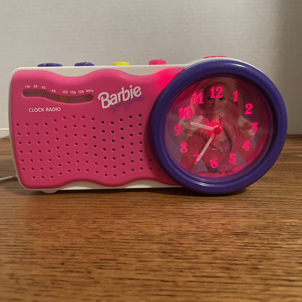 BARBIE CLOCK/FM RADIO VINTAGE 1995 LIGHTED FACE NIGHT LITE ALARM MATTEL WORKS