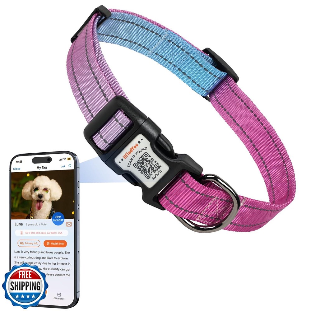 ilFindYou Reflective Puppy Collar Soft Nylon Blue-Rosered Gradient for Safety