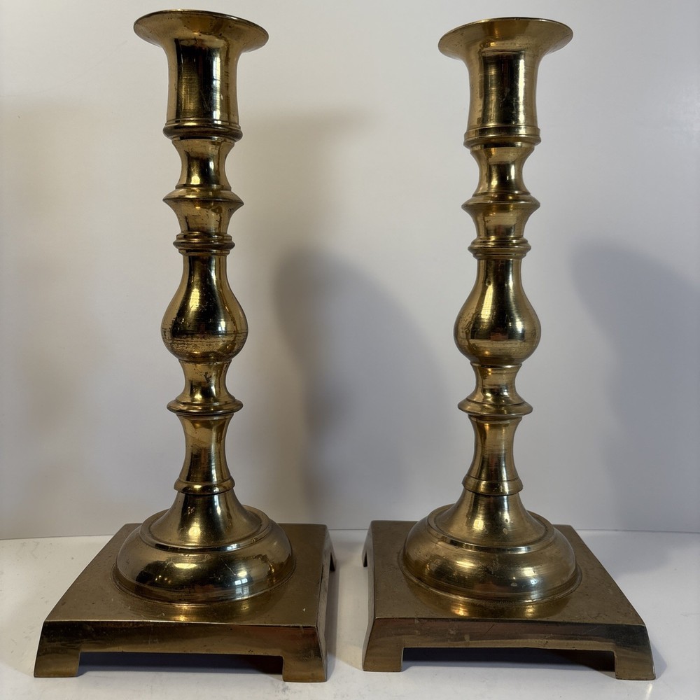 Vintage Solid Brass MCM Colonial Candlesticks 7.75 Inch Set