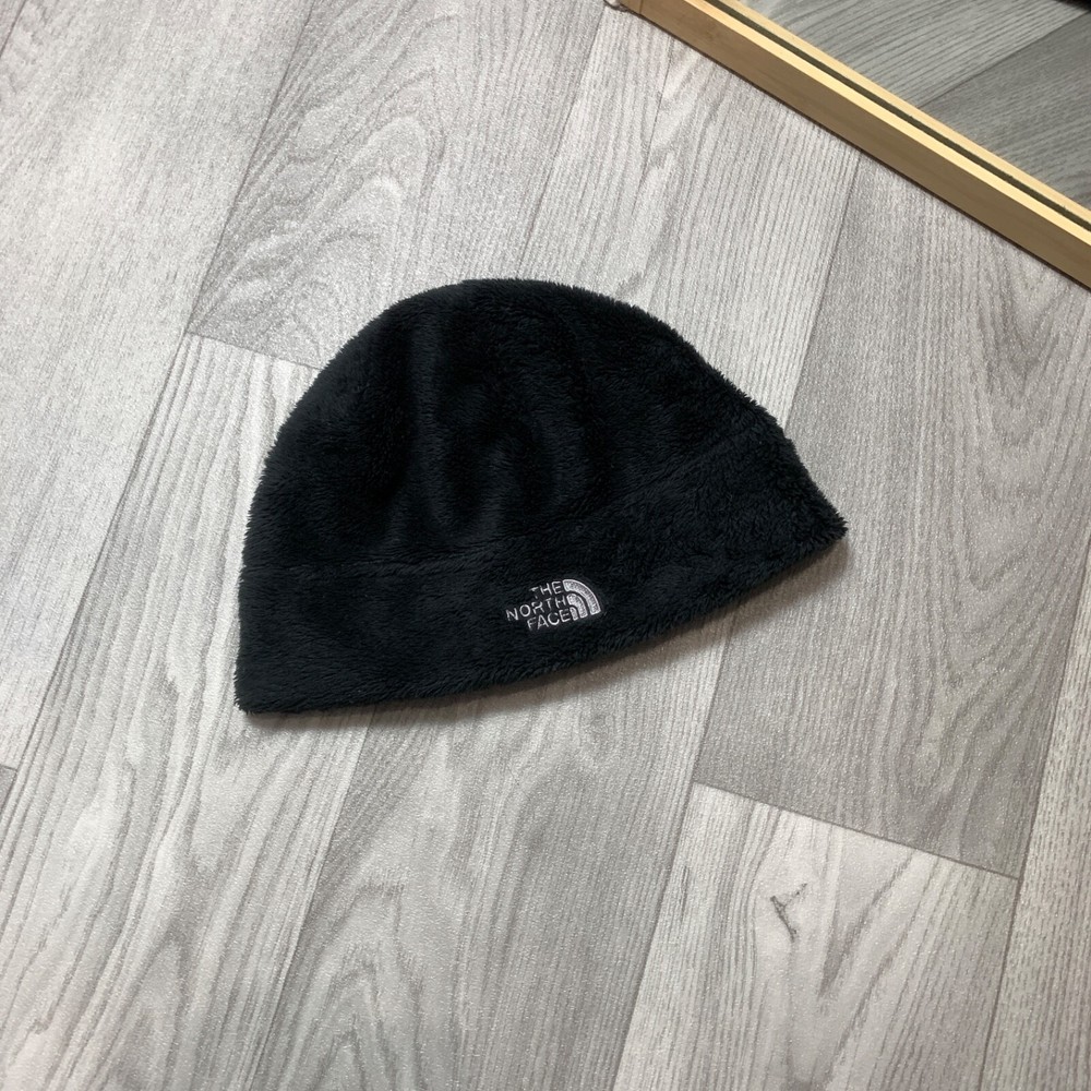 Vintage The North Face 90s Women's Fluffy Fleece Black Winter Beanie Hat Cap