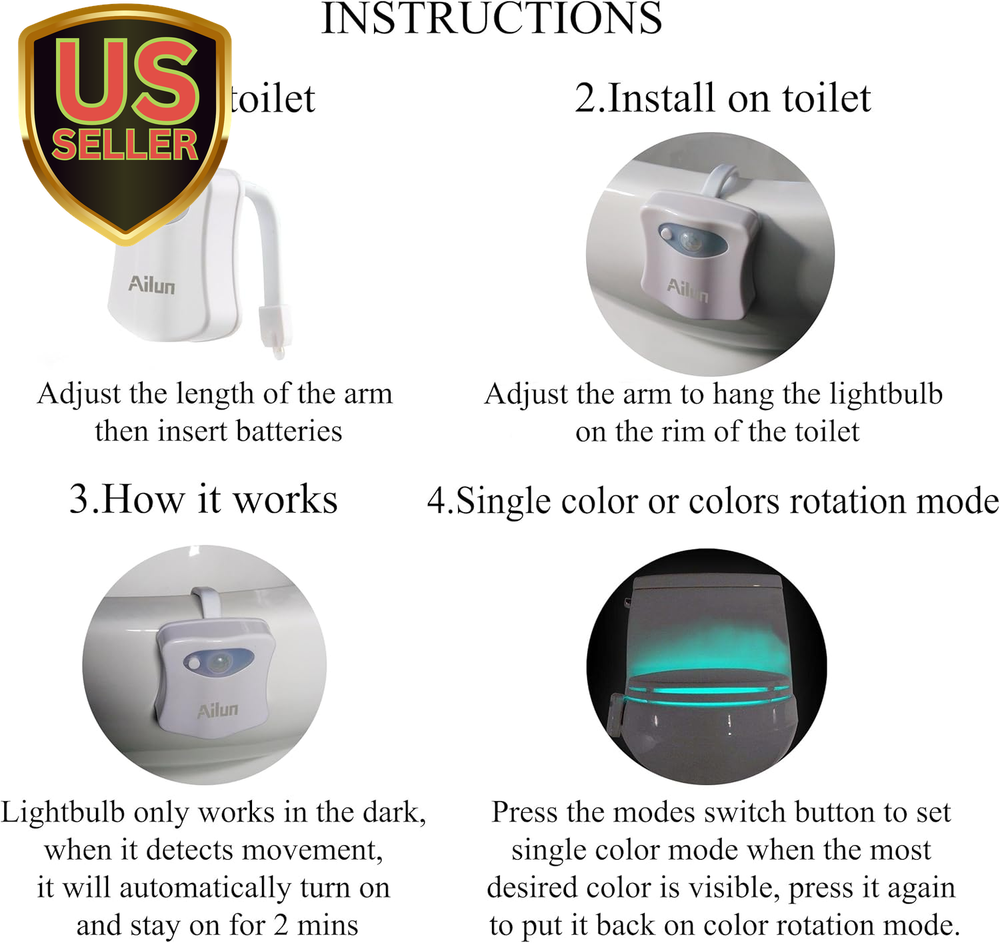 Toilet Night Light Motion Activated LED Light 16 Colors Changing Toilet Bowl ...