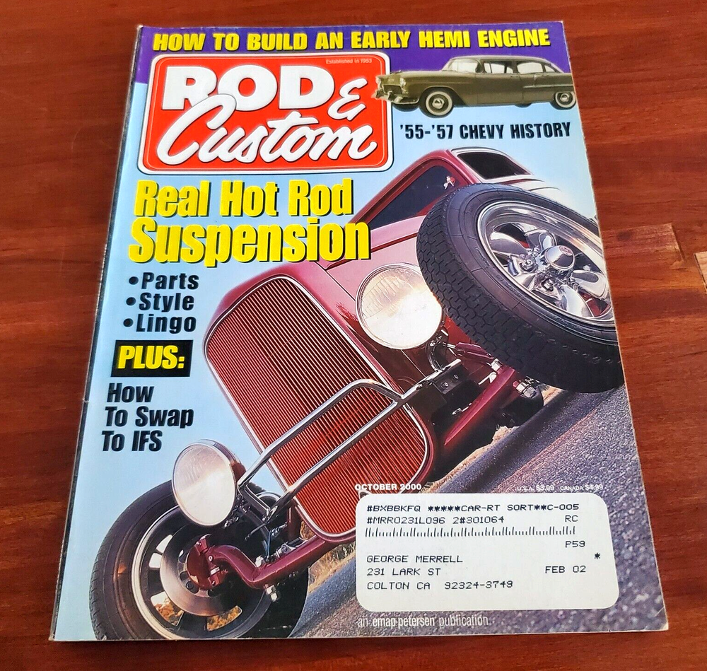 ROD & CUSTOM: REAL HOT ROD SUSPENSION PARTS, STYLE, LINGO OCTOBER 2000 FREE SHIP