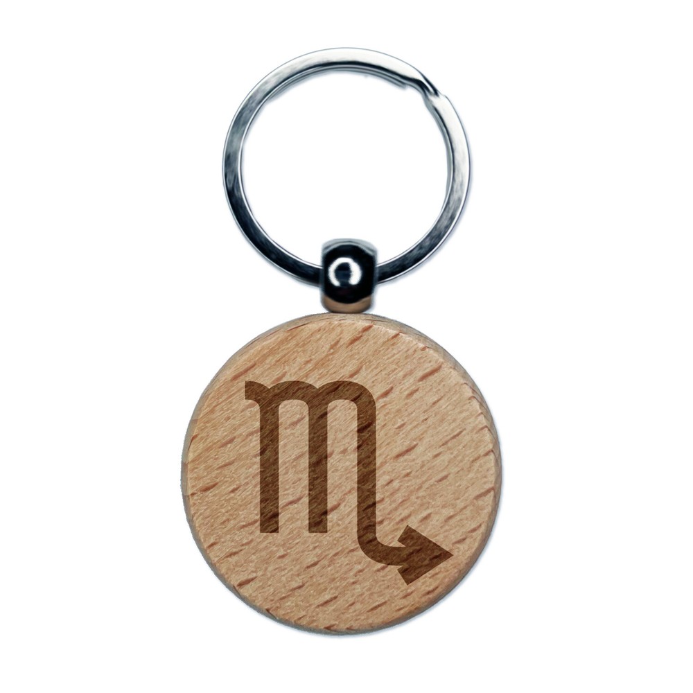 Scorpio Horoscope Astrological Zodiac Sign Engraved Wood Round Keychain