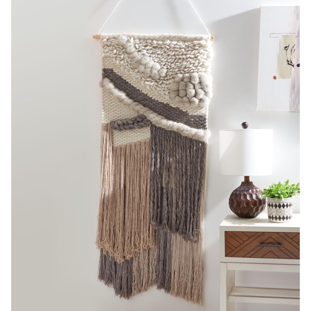 Home Collection Sedona Ghazal Boho Tribal Ivory/Grey Wool Woven Tapestry Hang...