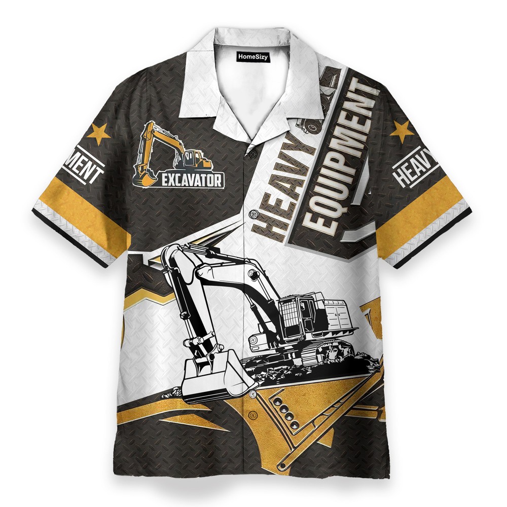 Excavator Heavy Equipment   Hawaiian Shirt
