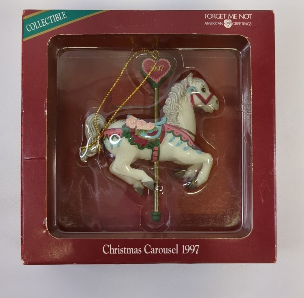 Vintage Christmas Ornament Forget Me Not Carousel Horse