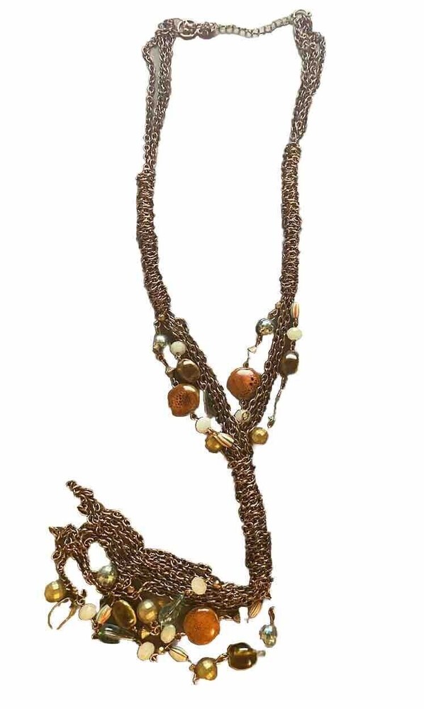 Erica Lyons Multi-Strand Beaded Collar Necklace with Faceted Marbled Pendants  