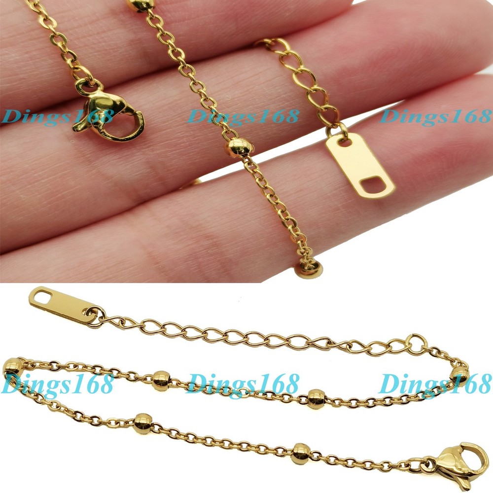 Designer Inspired 18K Gold Filled 1mm Beaded Cable Chain Anklet Tarnish Resistant