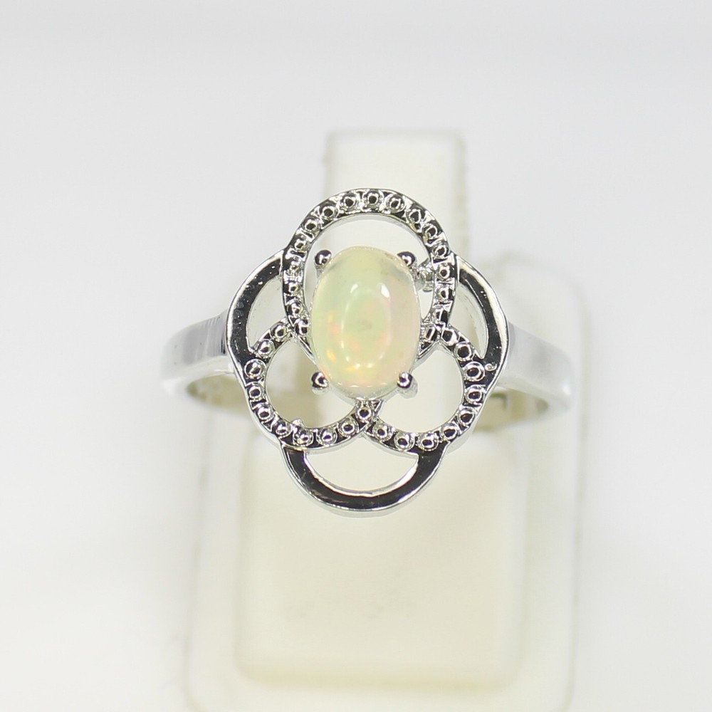 Natural Fire Opal Solitaire Ring in 925 Sterling Silver - All Sizes Available