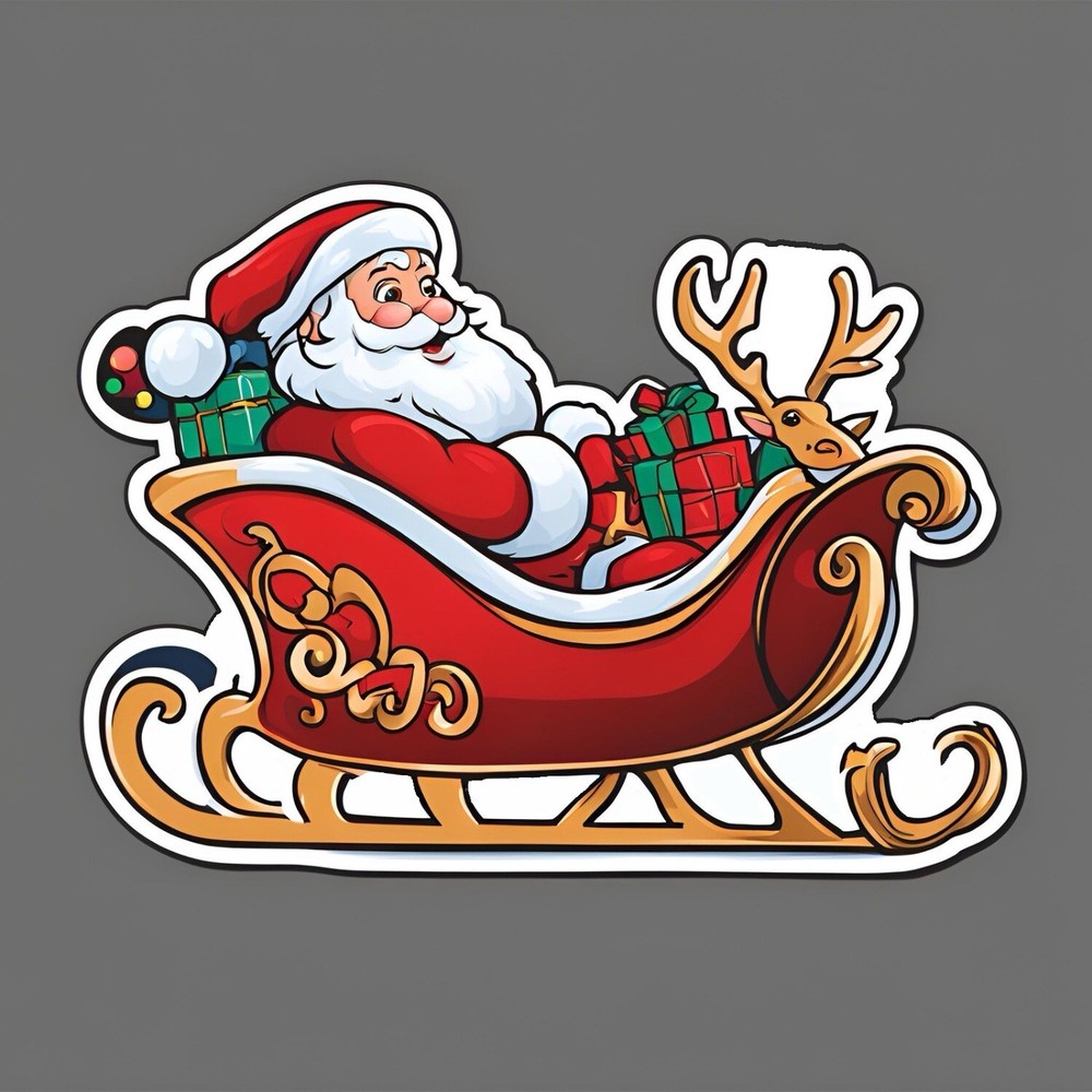 3x1.4” Santa On His Sleigh AMAZING CHRISTMAS STICKER! Huge Sale!!!