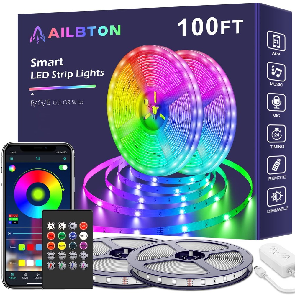 Led Lights for Bedroom,100ft Led Light Strip Music Sync RGB Led Strip Lights ...