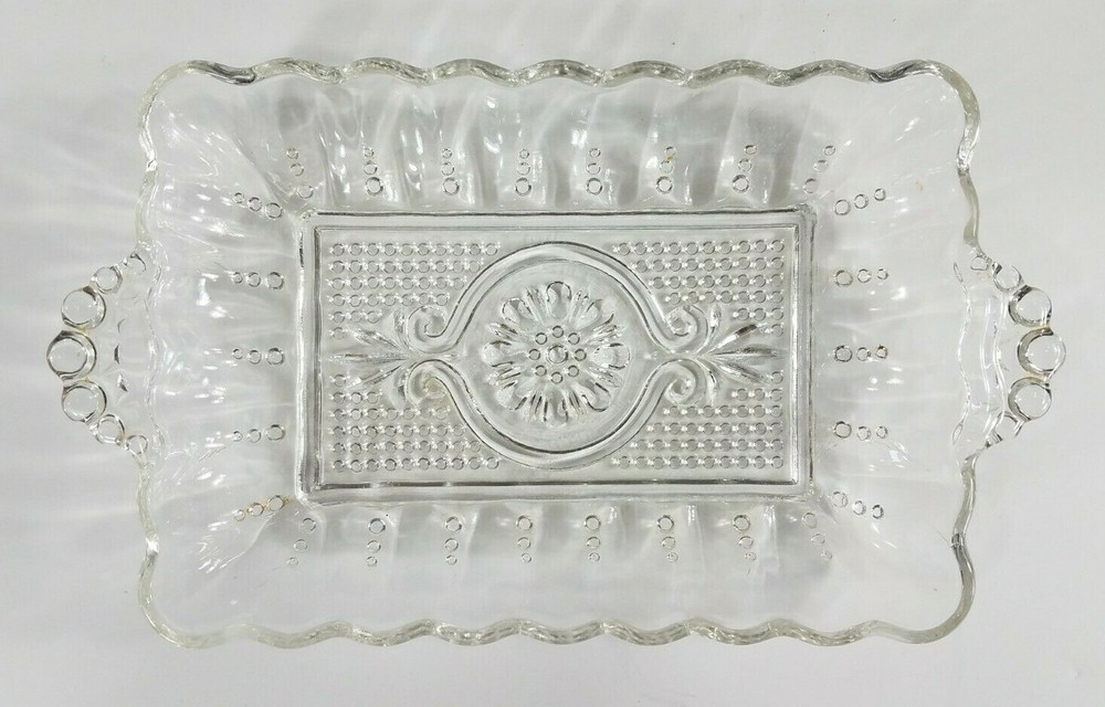 Vintage rectangular cut glass candy dish platter tray 8x5 inches
