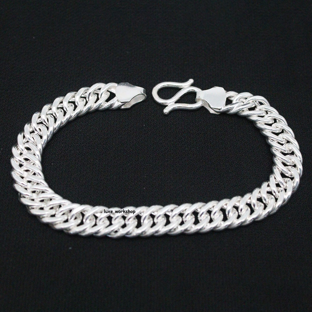9mm Glossy Curb Chain 999 Pure Silver Bracelet 7.87