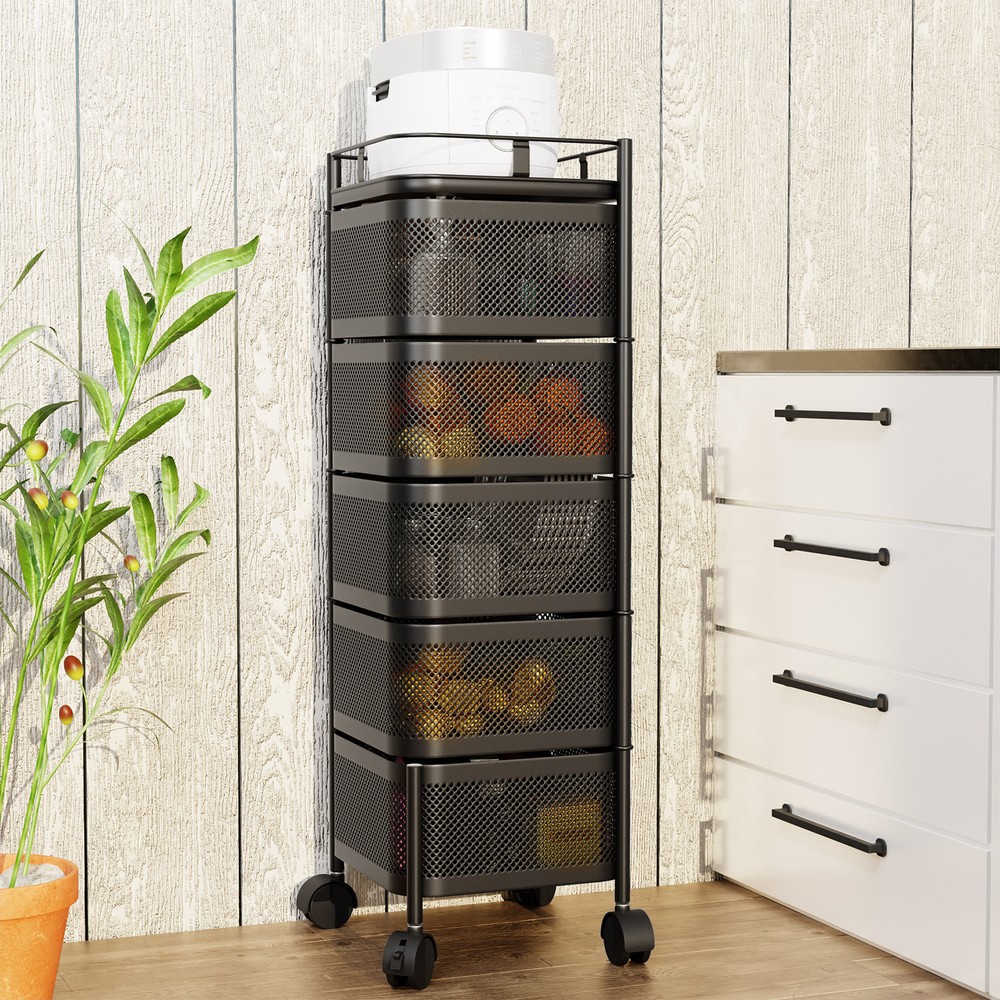 Kitchen swivel storage carts, trolleys, storage baskets with covered lids