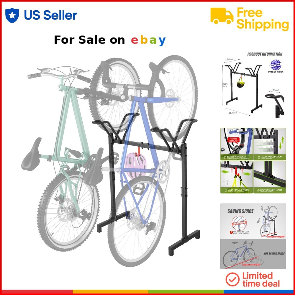 Adjustable Alloy Steel Bike Floor Stand for 2 Bikes Garage Storage Rack