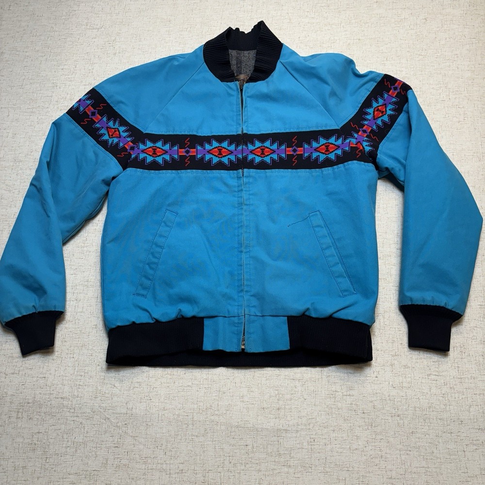 VTG 90s Teal Aztec David James Carhartt-Style Blanket-Lined Jacket Size M