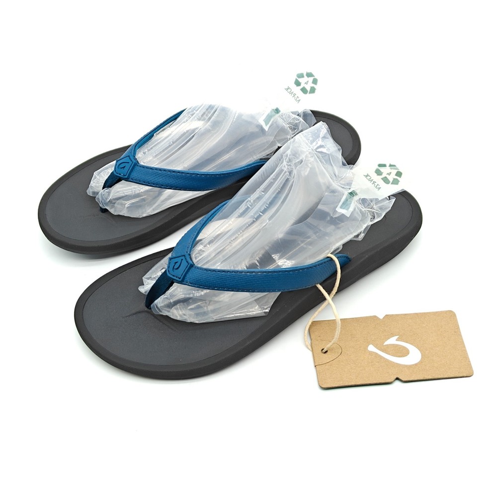 OluKai Ohana Pi'oe Womens Size 7 Blue Black Flip Flops 20443-QS6C