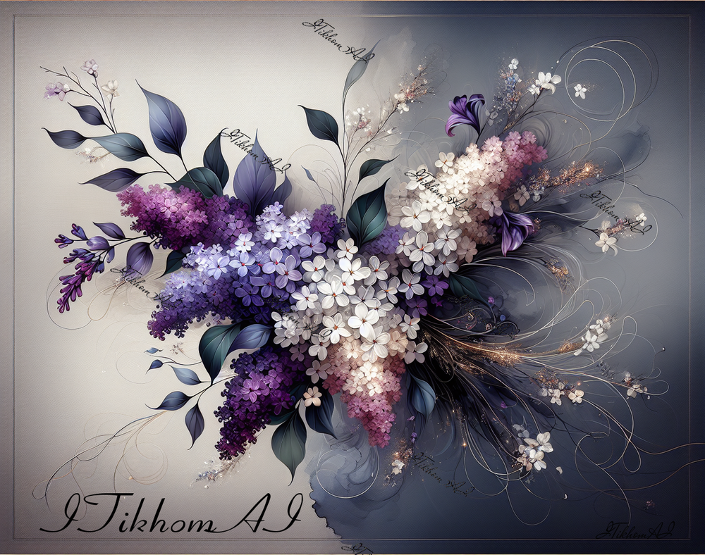 Surreal Lilac Floral Bouquet Digital Art Wallpaper Background Decor  -image