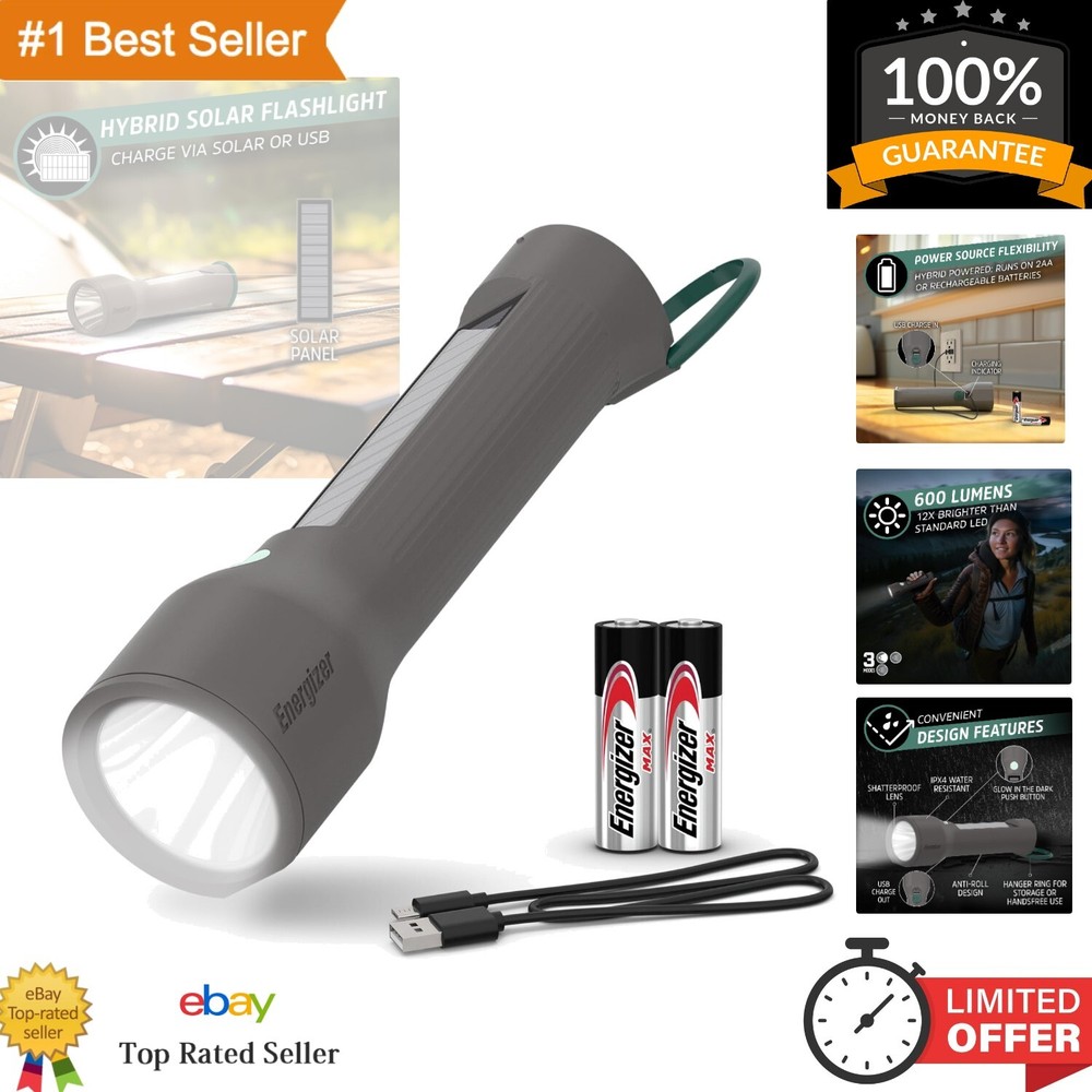 S-600 Hybrid Solar & Battery-Powered LED Flashlight - 600 Lumens Water Resistant