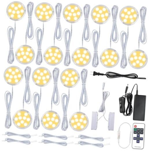 Under Cabinet LED Puck Lights Kit, Kitchen Hutch Shelf Warm White 2700K