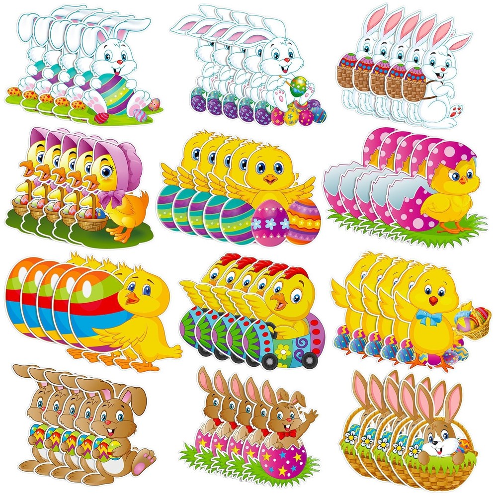 60 Pcs Easter Paper Cutouts Easter Classroom Bulletin Board Decorations Bunny...