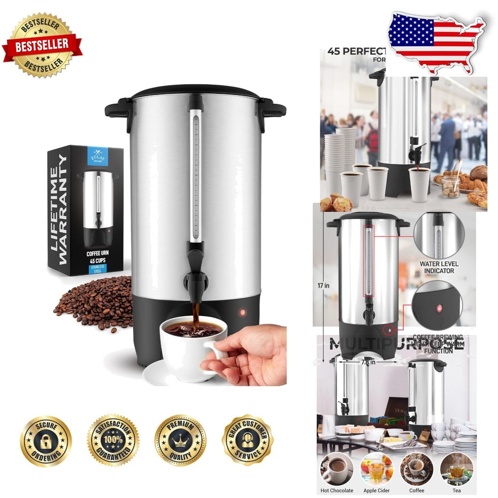 Zulay 45-Cup Stainless Steel Commercial Coffee Maker with Cool-Touch Handles