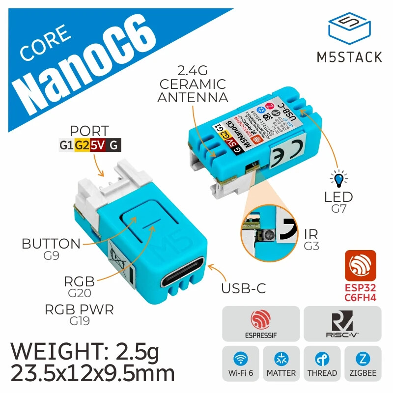 M5Stack NanoC6 Micro Low-power IoT Development Board ESP32-C6FH4 Dev Kit-image
