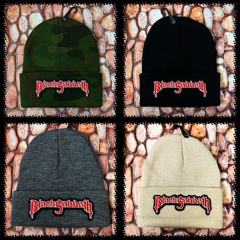 BLACK SABBATH BLACK PATCHED BEANIE (CAMO, GREY, BEIGE) ➕ NECKLACE