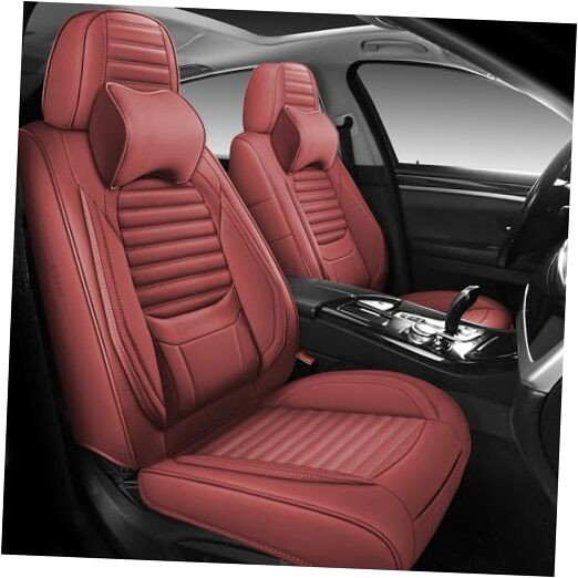 Juego de 2 fundas de asiento de coche delanteras y traseras de cuero sintético rojo vino