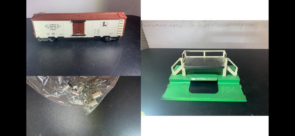 Vintage Lionel O GAUGE Automatic Milk Car w/Unloading Platform & Milk Jugs #366