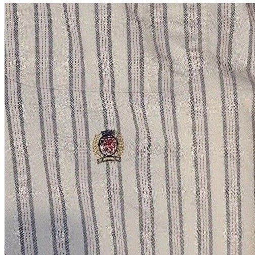 Vintage 90s Tommy Hilfiger Red White Blue Striped Long Sleeve Shirt Size L