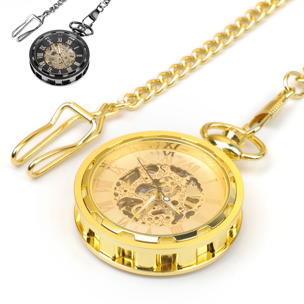 Luxury Vintage No Cover Mechanical Pocket Watch Open Face Analog With Chain Gift