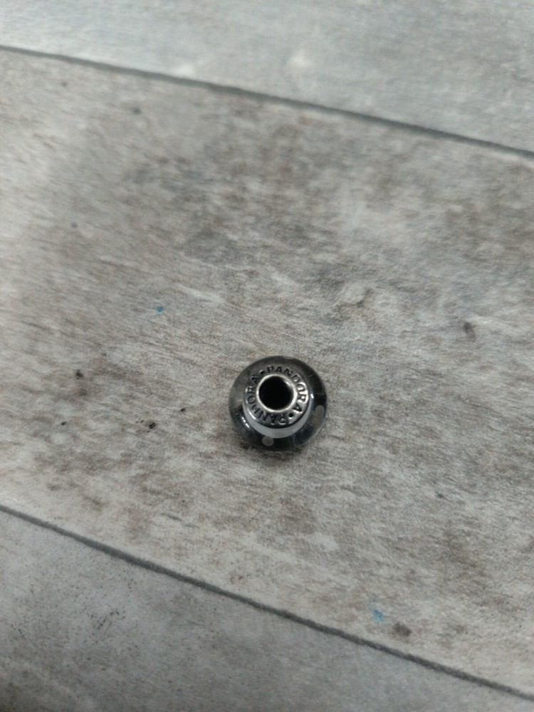 Authentic 925 Silver ALE Pandora White Murano Glass Bead Charm with Gray Dots