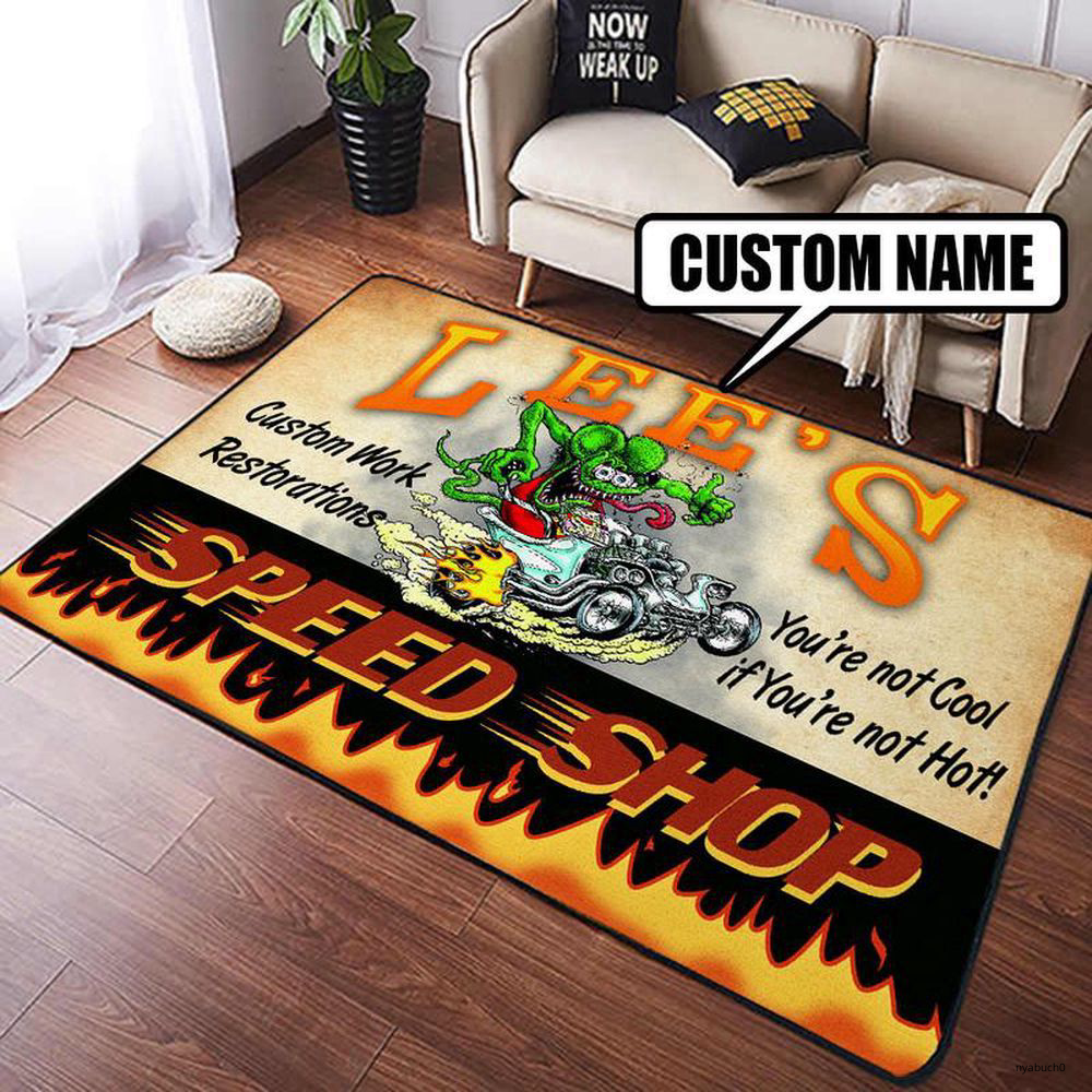 Rat Fink Speed Shop Personalized Doormat for Living Room or Bedroom-image
