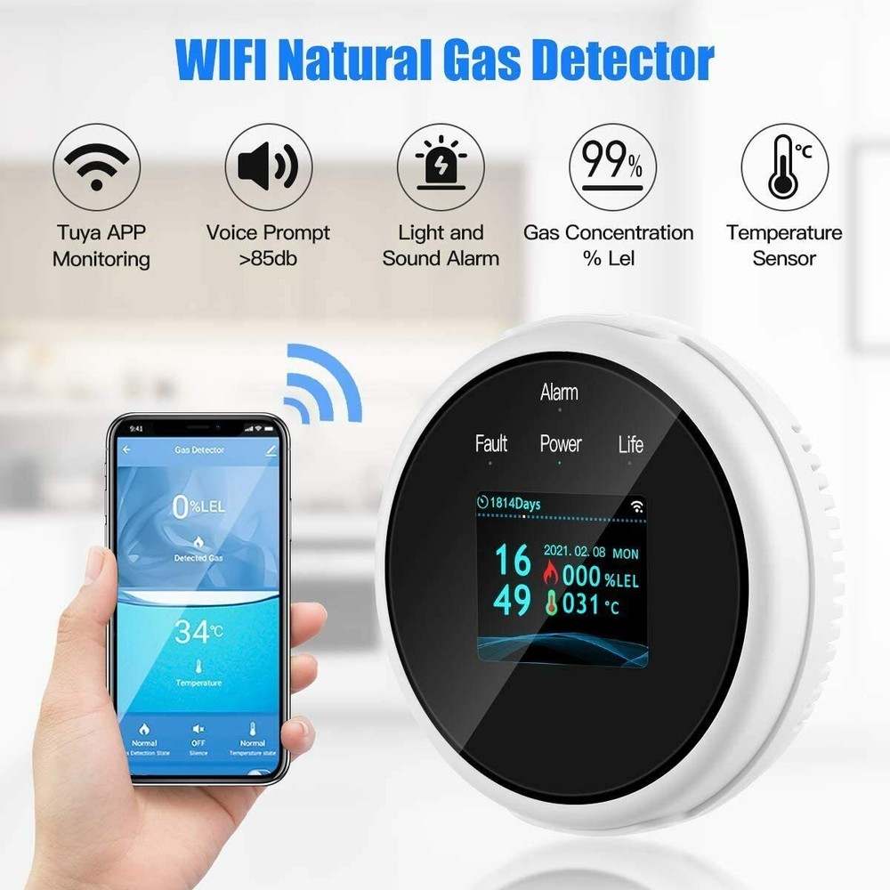 Smart Gas Leak Detector Tuya Wifi Smart Natural Gas Leakage Alarm Led Sensor