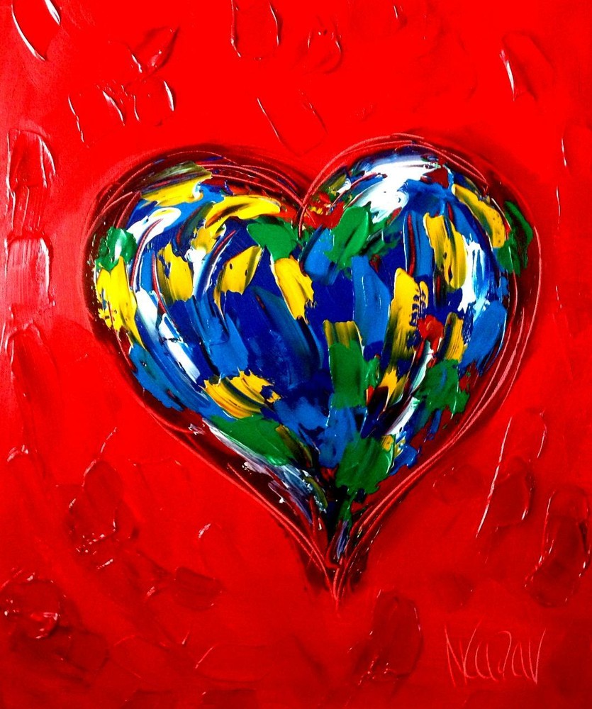 HEART ON RED   MARK KAZAV - ORIGINAL OIL PAINTING ABSTRACT RT3FH45