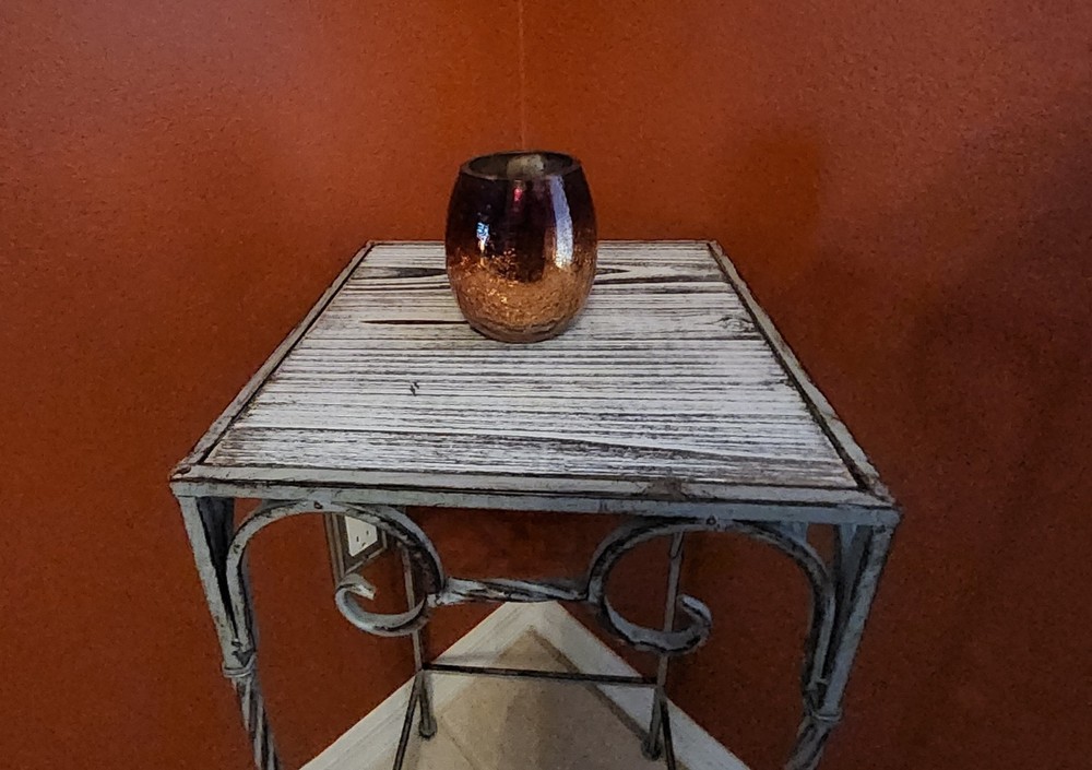 Crackled Orange and Rustic Brown Glass Tea Light Candle Holder 3.75 Inch