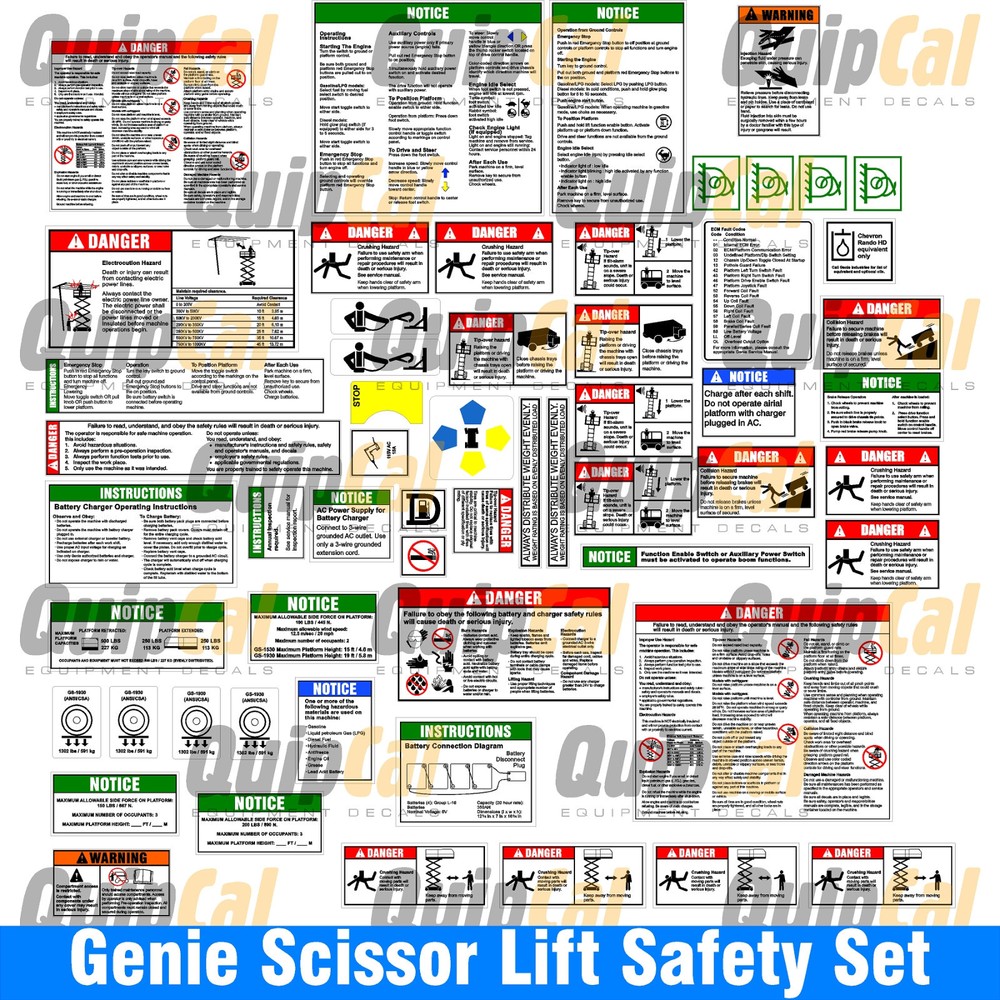 Genie Scissor Lift Safety Decal Set - Decals for all your Genie Manlifts