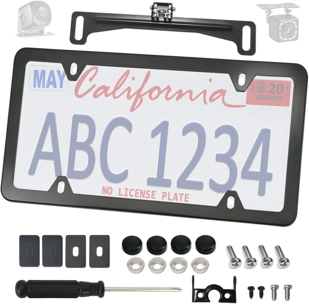 Aootf Universal Car Rear View Camera License Plate Bracket Kit, Black