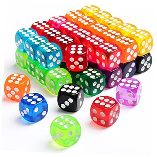50 Pieces Colored Dice, 6 Sided Dice for Board Games, 14mm Bulk Dice for Math