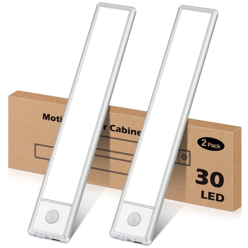 YLXS 30-LED Motion Sensor Under Cabinet Lights, Magnetic Rechargeable Under C...