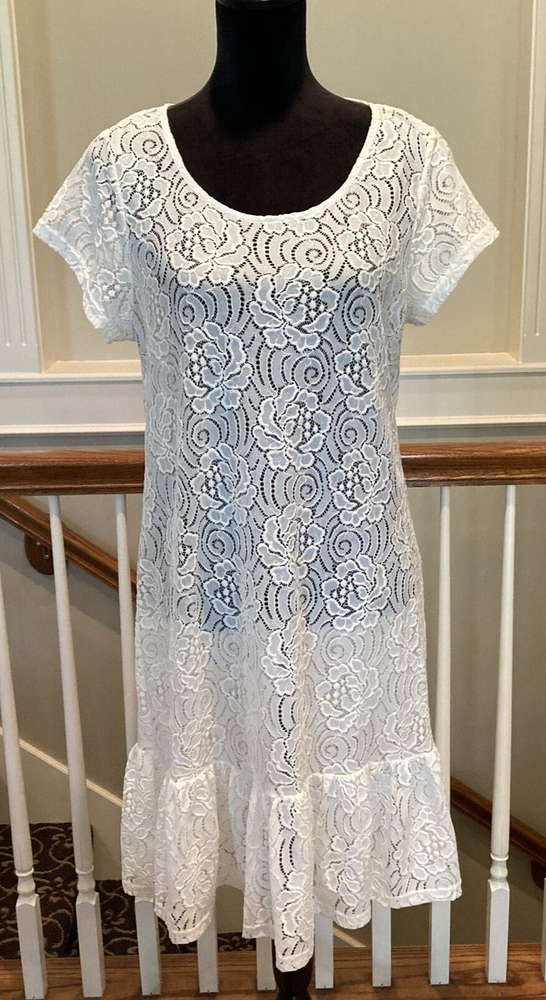 Ariat Dress Womens 8 Off White Lace Back Zip Sheer Cottagecore Ruffle Coquette