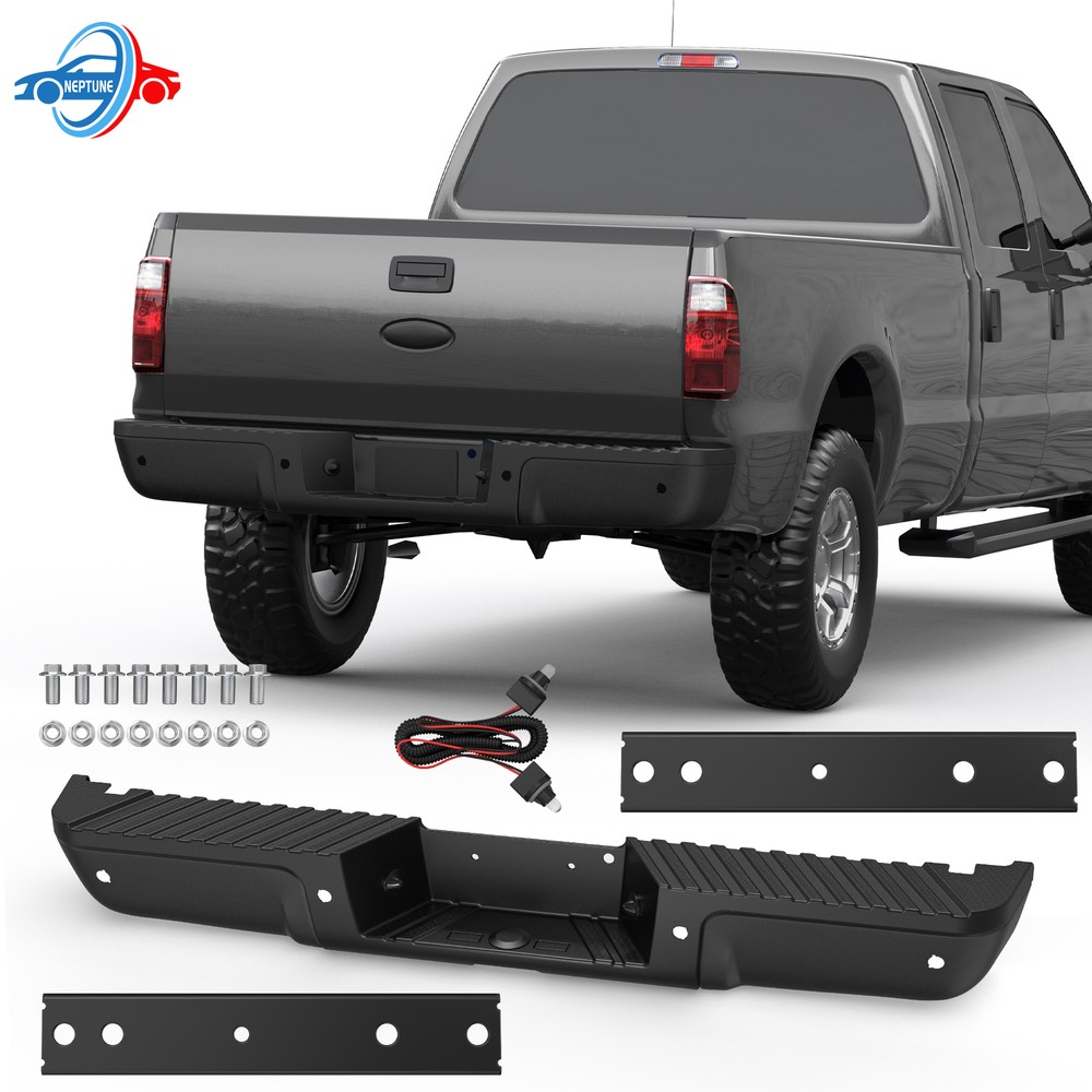 Black Rear Bumper For 2008-2016 Ford F250 F350 F450 Super Duty w/ Sensor Holes