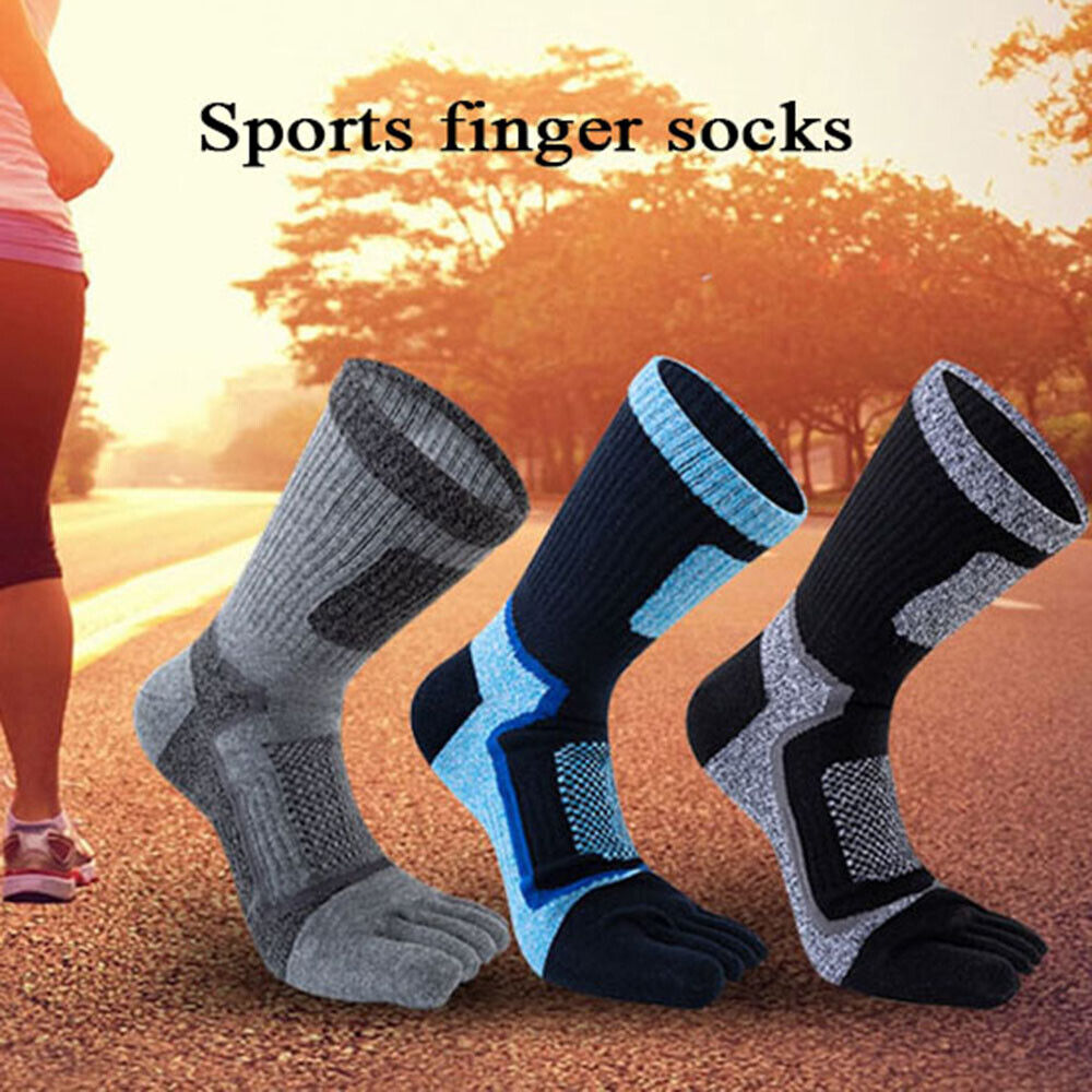 3Pairs Men Five Finger Separate Athletic Toe Crew Socks Sport Casual Cotton Soft