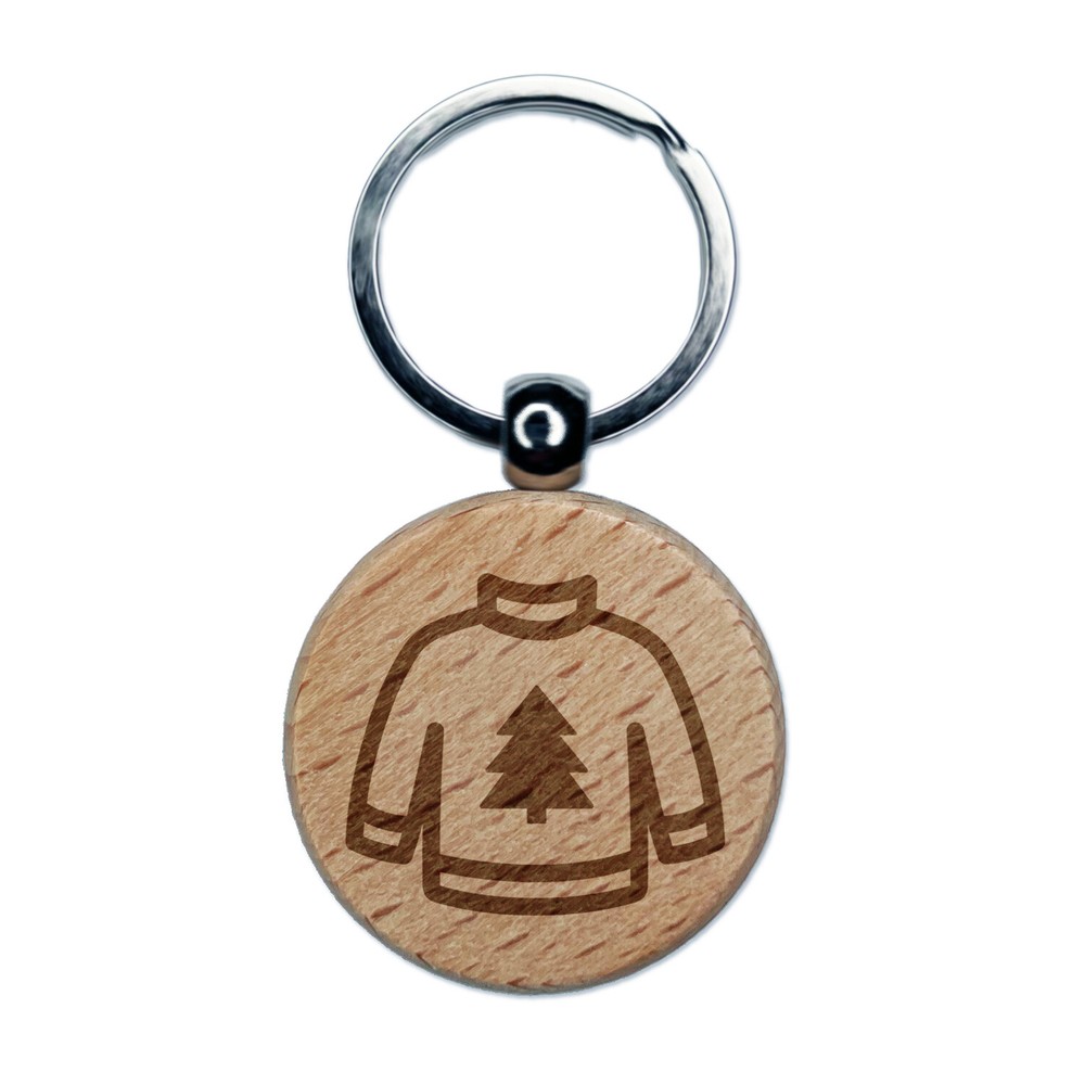 Christmas Ugly Sweater Engraved Wood Round Keychain Tag Charm
