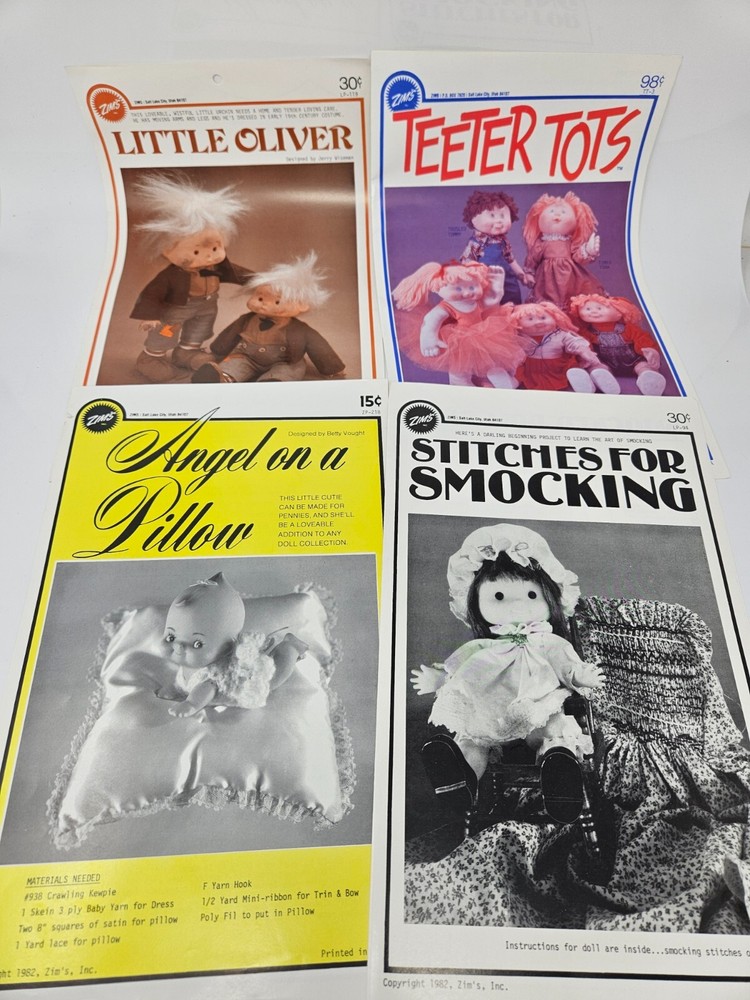 Lot of 4 Vintage Baby Doll Making Sewing Smocking Craft Patterns Cabbage Patch