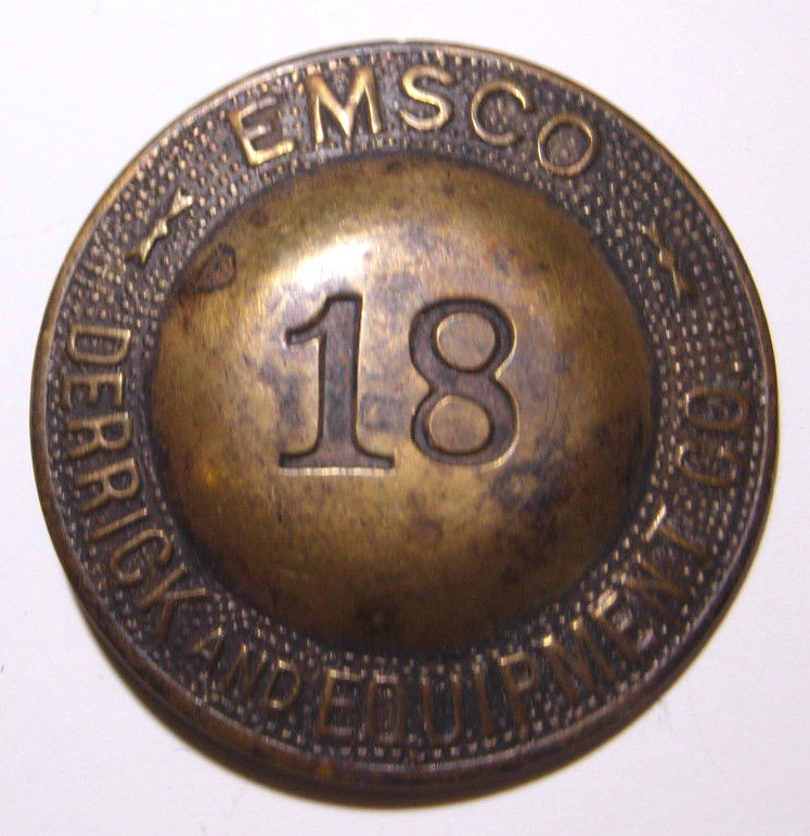 Rare 1920s 1930s EMSCO Derrick & Equipment Co (Aircraft) Worker's Badge - PB