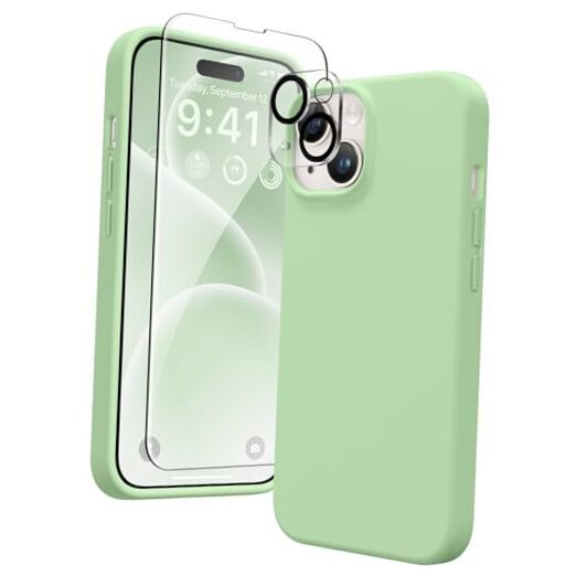 for iPhone 14 Case Silicone, with 2X Screen iPhone 14 6.1 inch B-Green