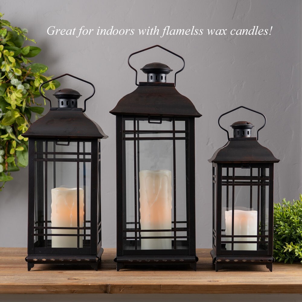 Set of 3 Rubbed Oil Bronze Candle Lanterns - 14 - 17 - 20 Inch